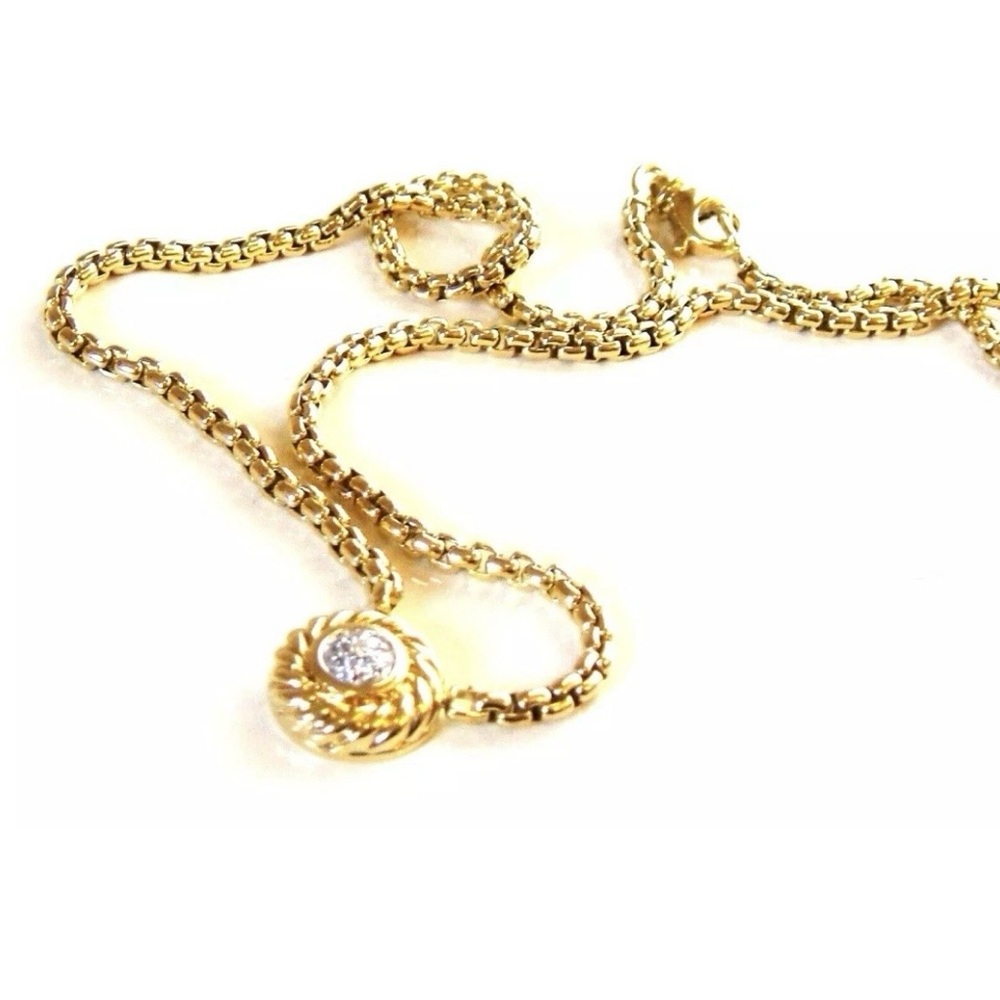 David Yurman 18k Yellow Gold Cable Diamond Cookie Necklace 16”